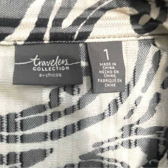 Chico’s Travelers Collection Black Cream Paisley Long Tunic Top Size 1 (M/L) - Picture 7 of 12